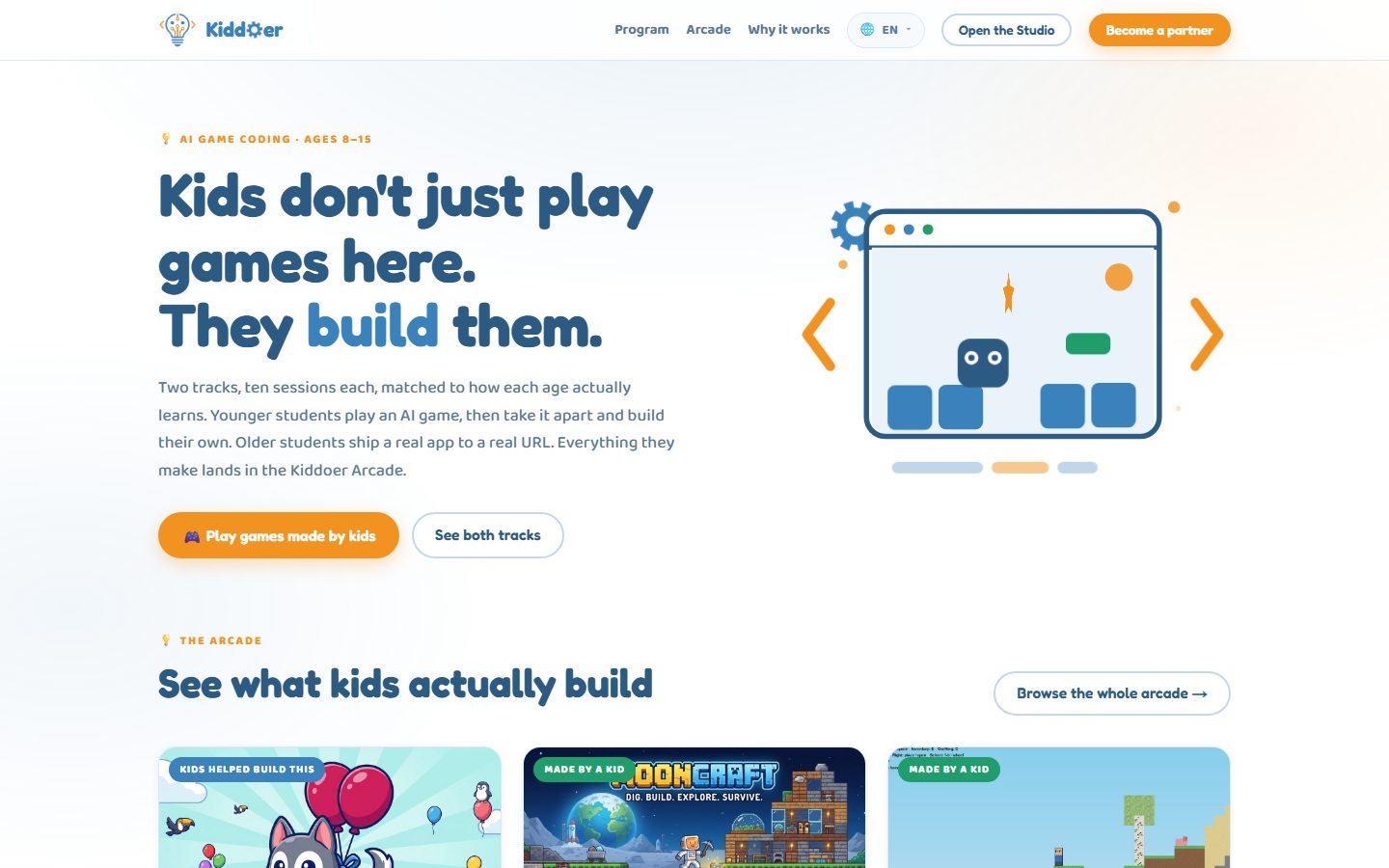 Kiddoer game creation website preview
